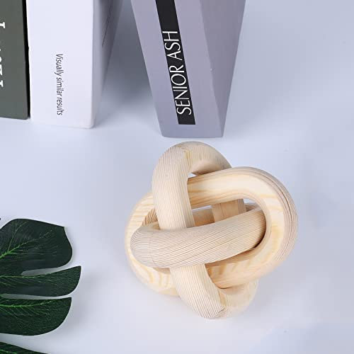 Mrinb Small 3-Link Wood Chain Link Decor, Hand Carved Art Craft Decorative Knot Ornament for Rustic Tray Shelf Home Decorations Living Room, Farmhouse Coffee Table 11 cm/4.3 inches