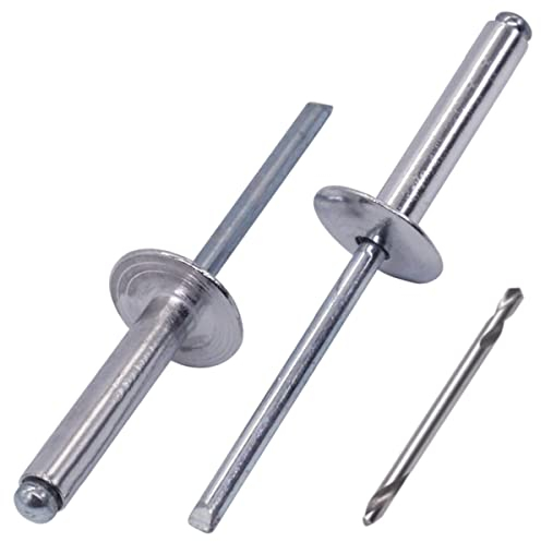 SKIR'CO (130 pezzi) Rivetti ciechi in alluminio con flangia grande 4,8 x 30 mm, mandrino in acciaio, punta da trapano inclusa