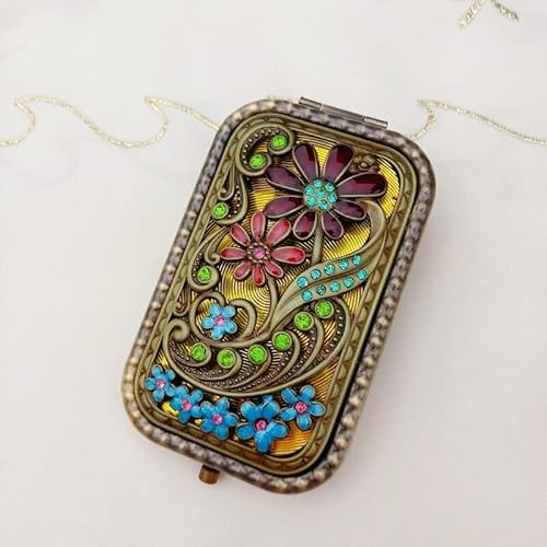 Mini specchio tascabile, specchio da borsa retrò a fiori, specchio cosmetico portatile doppio lato, specchio tascabile pieghevole antico, per donne ragazze donne cosmetici acconciatura regalo di