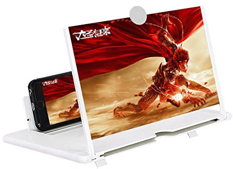 14 Mobile Phone Screen Magnifier, 3D HD phone screen Amplifier Folding Stand Holder Portable for Movie Videos on All Smartphones Anti-Reflective, White