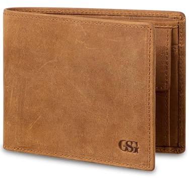 GSG Leder Geldbörse Herren mit RFID-Schutz Echtleder Portemonnaie mit Münzfächern Echtleder Portmonee Groß Geldbeutel 15 Fächer Brieftasche Wallet Geldbeutel für Männe Hellbraun