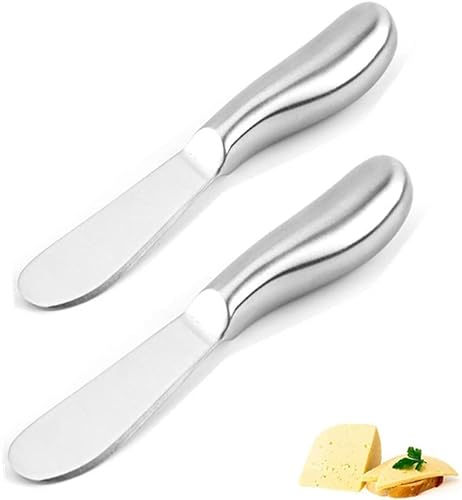 PEPAXON Small Butter Knife Spreader Cheese Knife Stainless Steel Easy Spread with Ergonomic Handle 14x2cm (Silver- pack of 2)