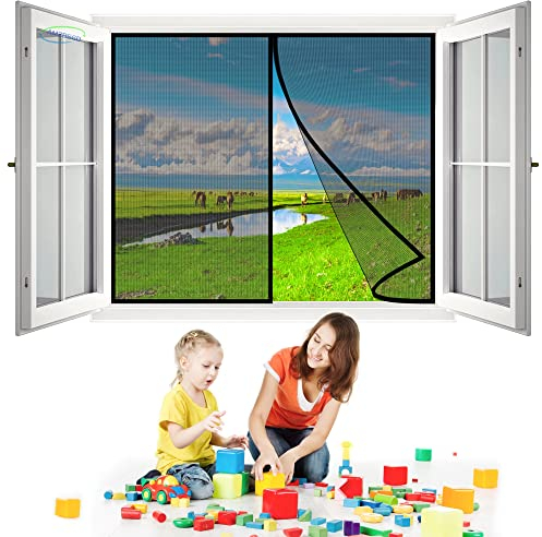 Insektenschutz Fenster Vorhang, 210x230 cm Polyester Lamellenvorhang, Klemmleiste Fliegenvorhang- Schwarz H