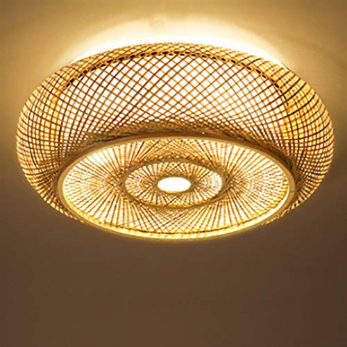 Bambus bündig montieren Deckenleuchte,Rustikale Drum-Shaped Rattan Lampenschirm,Hand-geflochtene Boho-Stil Leuchten,Flush Mount Rattan Kronleuchter für Schlafzimmer Flur Büro Bar Café,220V,E27 (50cm)
