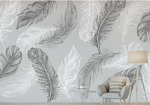 Papier Peint Panoramique Plumes Scandinaves Peintes À La Main En Noir Et Blanc 3D Poster Mural pour Salon Chambre Décoration Murale