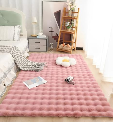 CULASIGN Shaggy Hochflor Teppich Faux Kaninchenfellimitat Langflor Teppich Flauschiger kinderteppich Bodenmatte für Mädchen Kinderzimmer Wohnzimmer Schlafzimmer (Rosa,50x80cm)