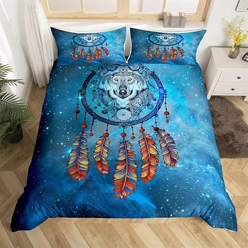 MAQUE Blau BettwäSche Set Kreativer TraumfäNger BettwäSche 135x200, WendebettwäSche und Kissenbezug 80x80, Weiche & Angenehme & Atmungsaktive Mikrofaser BettwäSche-Sets mit ReißVerschluss