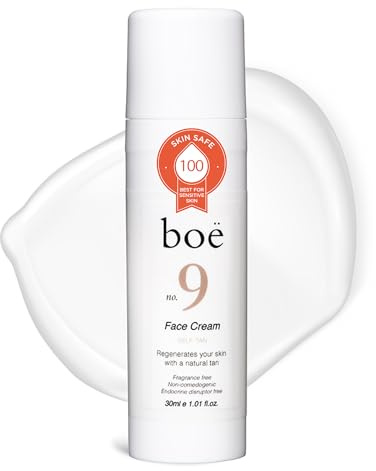 Boë No. 9 Fuktgivande ansiktskräm med gradvis garvning – jämnar ut, ger smidighet, anti-åldrande, ökar elasticiteten och skyddar mot UV/blått ljus – lätt konsistens, 30 ml