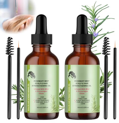 Xumann 2pc Organic Rosemary Essential Oil for Hair Growth, Rose Rosmarin Oil Hair Growth, Rosemary Mint Scalp & Hair Strengthening Oil with Applicator