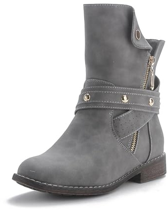 Damen Stiefeletten gefüttert Boots Nieten Biker Winter Herbst BH201