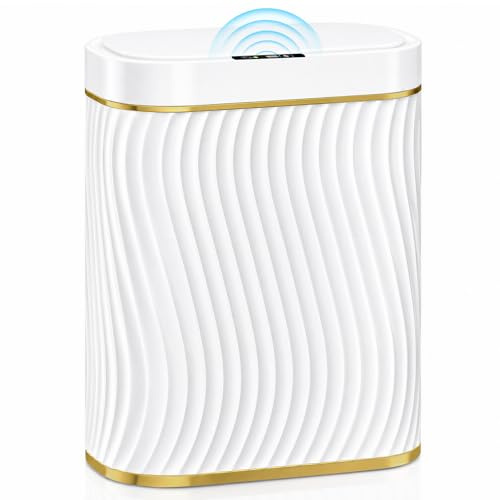 Bathroom Small Trash Can with Automatic Touchless Lid, 2.6 Gallon Smart Garbage Can Narrow Waterproof Trash Bin for Bedroom, Office, Living Room
