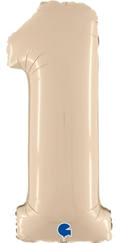 Grabo palloncini compleanno numero 1 colore crema. palloncini per feste per bambini e adulti, in foil brillante. palloncini colorati made in italy, 33X71cm – palloncini crema