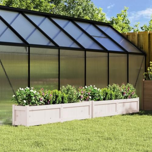 ShCuShan Pflanzkübel 2 STK. Blumenkasten PflanzgefäßE FüR Draussen PflanzenküBel Weiß Massivholz Kiefer - 837477