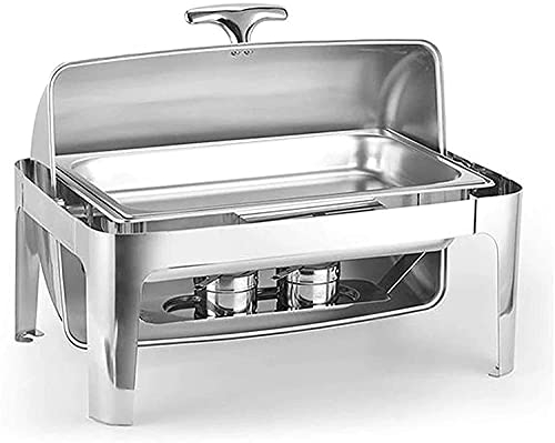 DLAZUM 9-Liter-Rolltop-Speisewärmer-Sets in voller Größe mit Speisenpfanne, Edelstahl-Chafing Dish, Wasserpfanne und Brennstoffhaltern für Hochzeitsfeiern, Bankette