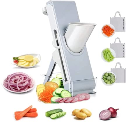 CVNIMV Vegetable Cutter Mandoline, for Vegetables Cutting Frozen Meal or Sausages Kitchen Chopper Artifact, Mandoline and Julienne Slicer with Container, Thickness Adjuster Multi Blades,B