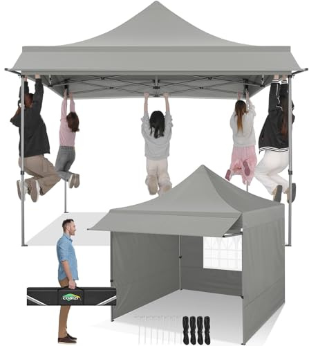COBIZI Gazebo 3x3 Pieghevole Impermeabile con Parasole e Pannelli Laterali UV50+ Gazebo Esterno Resistente 3x3 Tendone da Esterno Tenda per Giardino Auto Campeggio Spiaggia Fiere(3 per 3m Grigio)