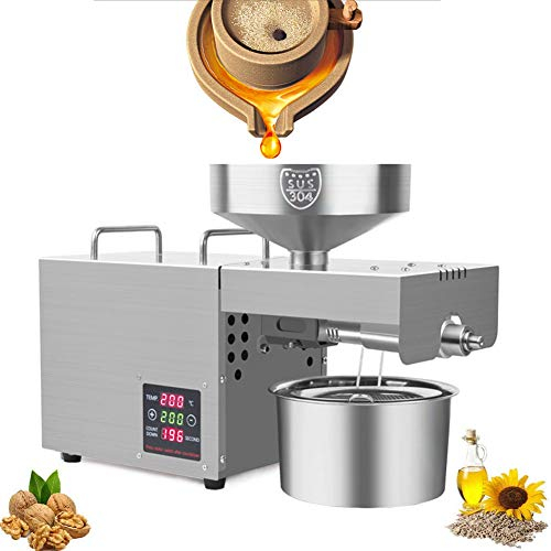 Automatic Oil Press Machine Electric Oil Expeller, Oil Press Machine 610W,Stainless Steel Seed Oil Press for Coconut Castor Olive Peanuts Commercial/Household(110v)