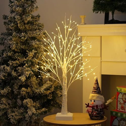 Lampada ad Albero, Albero Pasqua, 144 Luci LED Bianche Calde, Alberi di Pasqua Pieghevole Alimentato da USB/Batteria, Albero LED per la Decorazione Interna di Natale e di Halloween (Bianco)