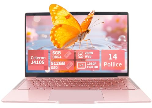 LONGEVINCE PC Portatile 14 Pollici, Notebook Full HD 1920x1080, Celeron J4105, Win11 pro, Computer Portatile Leggero e Sottile, Tastiera Italiana, Mini HDMI, Mouse Wireless (Oro rosa, 8GB+512GB SSD)