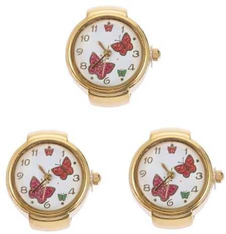 WRITWAA 3stücke Finger Ring Uhr Mit Schmetterlingen Dekorative Ring Uhr Für Damen Elegantes Schmuckstück Mit Langlebigem Material Und Einzigartigem Design Für Jeden Anlass