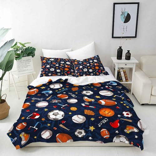 ANHOPE Housse de Couette Football Basketball Baseball Parure de Lit avec Fermeture Éclair 240x220 cm avec 2 Taies d'oreiller 65x65 cm Microfibre Literie pour Enfants Garçons Filles