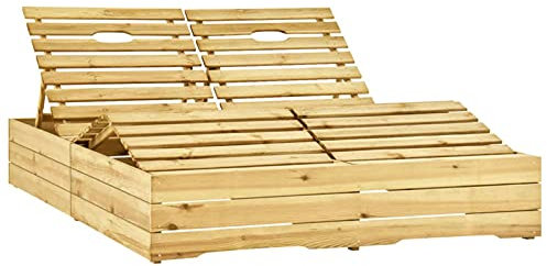 Homgoday Doppel-Sonnenliege aus imprägniertem Kiefernholz, Sonnenliegen, Schlafsofa, Poolbett, Gartenliege Modell 315405