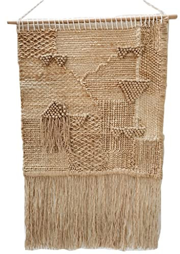 Tapisserie tissée à la main avec glands Grands rid Tapisserie murale simple en corde de chanvre tissée à la main, décoration d'intérieur de style vintage, adaptée aux fermes/hôtels(100x80cm/39.4x31.5i
