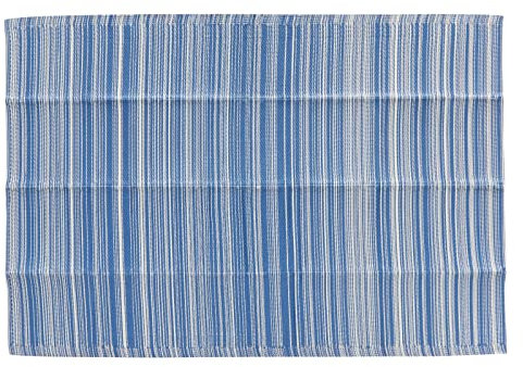 WUNDHL Strohmatte aus Kunststoff für Strand, Terrasse, Camping, gestreift, weiß und blau, 61 x 40,6 cm