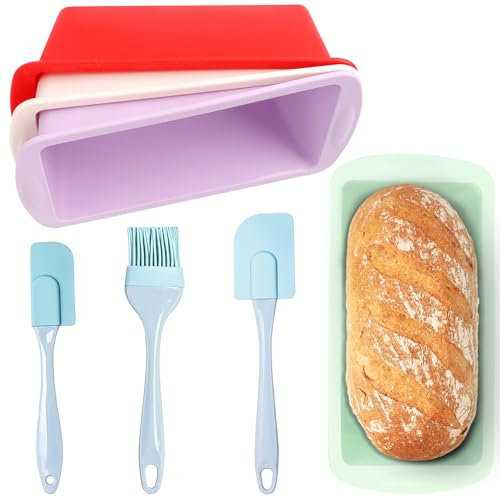 outtshop Silikon Backform, 4 Stück Silikonform Kuchen mit 3 Stück Silikon Spatel Set, Silikonbackform Kastenform, Airfryer Silikonformen Brotformen Zum Backen Zubehör Set