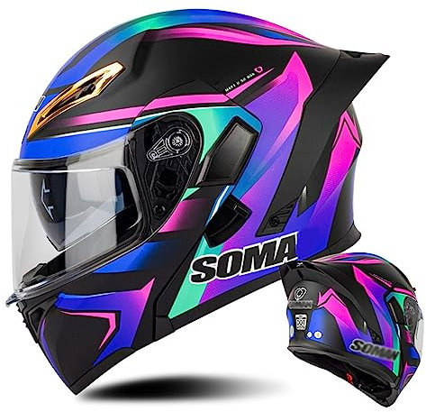 Motorrad-Klapphelm Integralhelm Full Face Helm Vollvisierhelm Mit Doppelter Sonnenblende, Für Erwachsene Männer Und Frauen D0T/ECE-Zugelassener Integral-Sturzhelm 2,XL