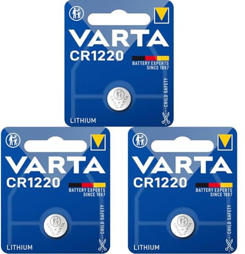 VARTA Batterien Knopfzelle CR1220, 1 Stück, Lithium Coin, 3V, kindersichere Verpackung, für elektronische Kleingeräte - Autoschlüssel, Fernbedienungen, Waagen (Packung mit 3)