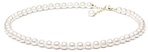 Gaura ECHTE Perlenkette - 585 Gelbgold plattiert, RUNDE Zuchtperlen, weiß, 9 mm, 45-48 cm