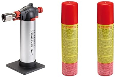 ROTHENBERGER Industrial - Crème Brûlée Gourmetbrenner inkl. 2x Nachfüllgas | Bunsenbrenner | Küchenbrenner | Lötbrenner | 450° Arbeitstemperatur | großer Gastank