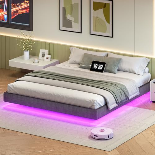 HOOBRO Bett 180 x 200 cm mit Ladestation und LED Beleuchtung, Gästebett, Bettgestell 180 x 200 cm, Bettrahmen, Doppelbett, Einfache Montage, für Schlafzimmer, Gästezimme, Dunkelgrau EGYZ014CDBF01