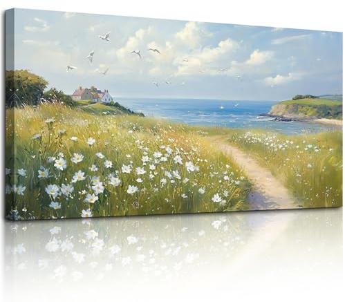 MHARTK66 Küstenlandschaft Leinwand Bilder, 50x100 cm Groß Wandbilder Wohnzimmer Landschaft Bild Aesthetic, Modern Wanddeko Kunstdruck Schlafzimmer Esszimmer Flur Büro Küche Badezimmer