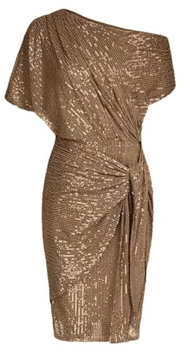 Ladies's Sequin Sparkly Glitter Club Dress One Shoulder Ruched Bodycon 80s Fancy Dress for Women UK