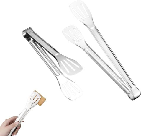 2 Pcs Kitchen Tongs,304 Stainless Steel Easy to Clean-Food Cooking Tongs,Frying Tong Utensils,Sturdy Resistant,Kitchen Gift,for Barbecue,Salad,Grilling,Cake Tongs for Serving(Silver,9Inch)