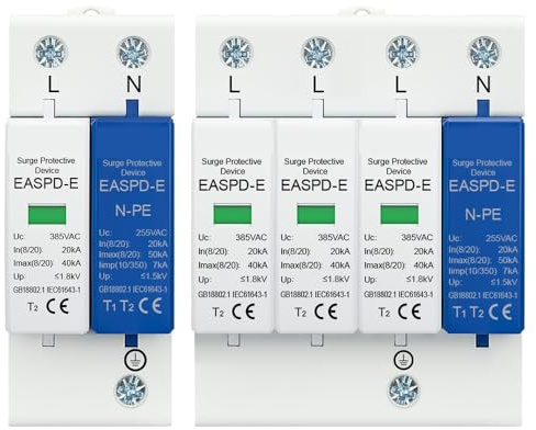 AC SPD 1P+NPE 3P+NPE 50KA T1 T2 385V 275V House Lightning Surge Protector Protective Solar Low-Voltage Arrester Device Din Rail(2P,AC 275V)