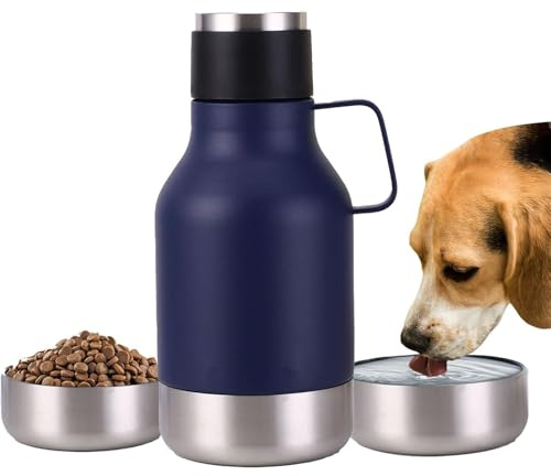 Borraccia Termica 2-in-1 per Cani 1200ml Ciotola Integrata in Acciaio Inox Portatile da Viaggio Trekking Escursioni(Blue)