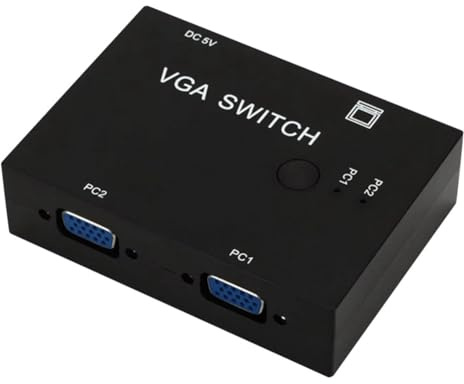 Harewtwy Conmutador VGA 2 en 1 con Salida, Convertidor de Vídeo, Conmutador VGA de 2 Puertos, Cable VGA, Conmutadores KVM para PC, Monitor, Proyector, Pantalla, Portátil.