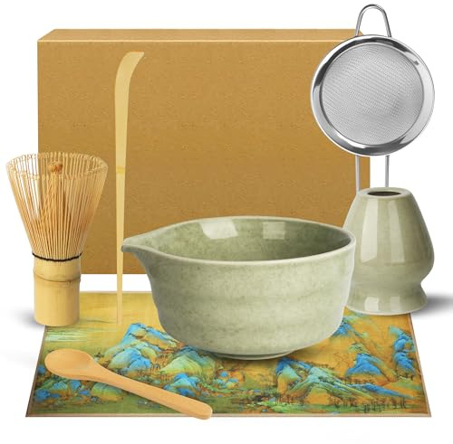 7 pièces Kit matcha,un fouet à matcha,une passoire à thé matcha, un bol à matcha, un fouet à thé, un torchon et une cuillère à matcha, adapté aux amateurs de thé et aux débutants en cérémonie du thé