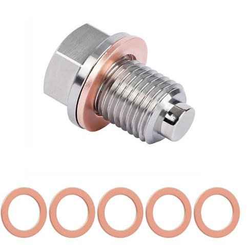Magnetic Oil Drain Plug,M12X 1.5 Stainless Steel Sump Plug with 5 Copper Crush Washers,Leakproof Magnetic Sump Plugs for My Car with Screw Gasket,for Most Car Model Motorcycle Engine Motorcycle