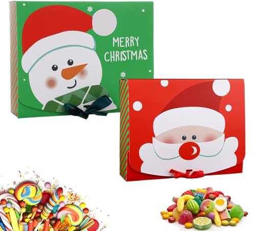 10 Stücke Geschenkboxen Weihnachten, Weihnachten Geschenkschachtel, Geschenkkarton mit Bändern, Klein Geschenkkarton, für Gebäck, Muffin Süßigkeiten, Keksen, Geschenken Verwendet, 24*20*7cm, 2 Stile