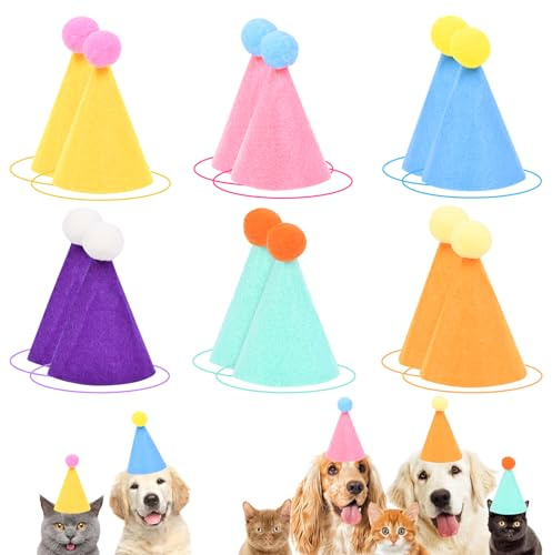 Mini Partyhüte,12 Stück Mini-Partyhüte für Stofftiere,Kegelförmige Kleine Geburtstagshüte in Sanften Farben,Niedliche Tierparty Dekoration für Hunde, Katzen, Kaninchen und Kuscheltiere