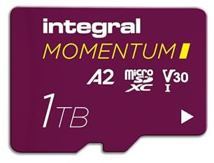 Integral Momentum I 1 TB microSDXC-Karte – bis 210 MB/s lesen, 180 MB/s schreiben, V30, U3, A2 – 4K/5K UHD für GoPro, DJI-Drohnen, Action- & 360°-Kameras – wasserdicht, stoßfest, robust