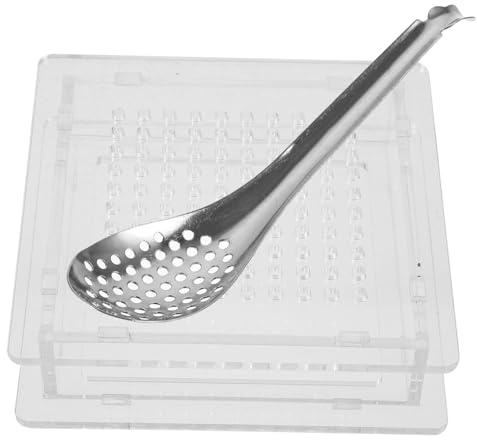 Toyvian Dispensador De Caviar Caja De Salsa De Huevas De 100 Agujeros Plástico Reutilizable Cuchara De Acero Inoxidable Para Gastronomía Molecular Herramienta De Cocina Profesional