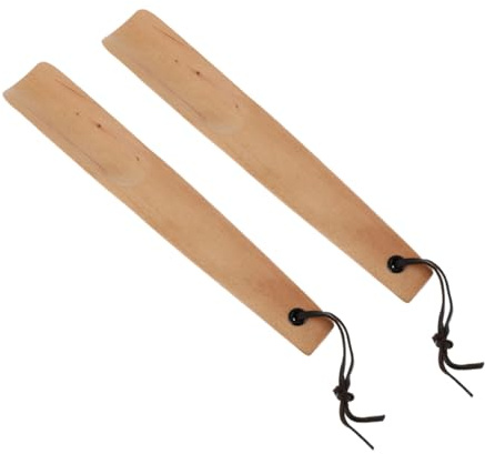 ibasenice 2Pcs Wooden Shoe Lifter with Smooth Surface and Cowhide Hanging Rope, Convenient Mini Shoe Horn Tool for Home Use, Prevents Foot Injury, Khaki Colour, 26Cm Length