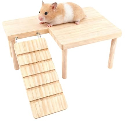 DDHHCP Hamster Plattform, Hamsters Zubehör für Käfige, Holz Spielzeug mit Leiter, 28x17x13,5 cm Plattform, 8x18 cm Leiter, Ideal für Kleintiere wie Hamsters und Mäuse