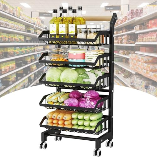 Carrello da cucina Carrello portaoggetti da cucina - Organizzatore di frutta e verdura con ruote a 4 livelli, ripiano per cestini commerciali per snack