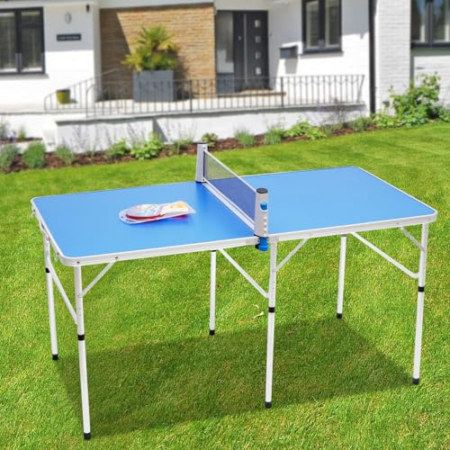 Mesa de ping pong plegable con red de ping pong, 152 x 76 x 76 cm, ideal para interior y exterior, 2 raquetas + 3 pelotas, montaje rápido, color azul
